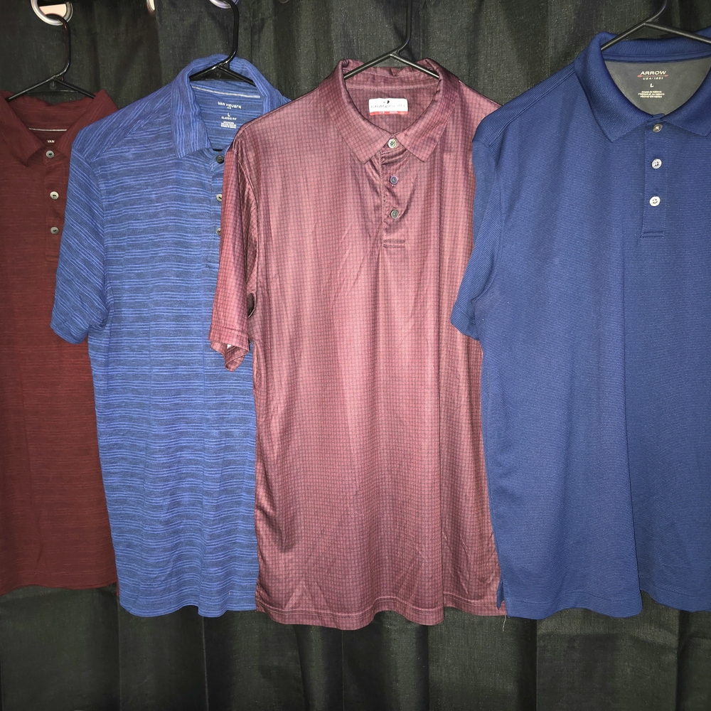 4 Men's Polo Shirts - Red, Blue, and Burgundy Size L